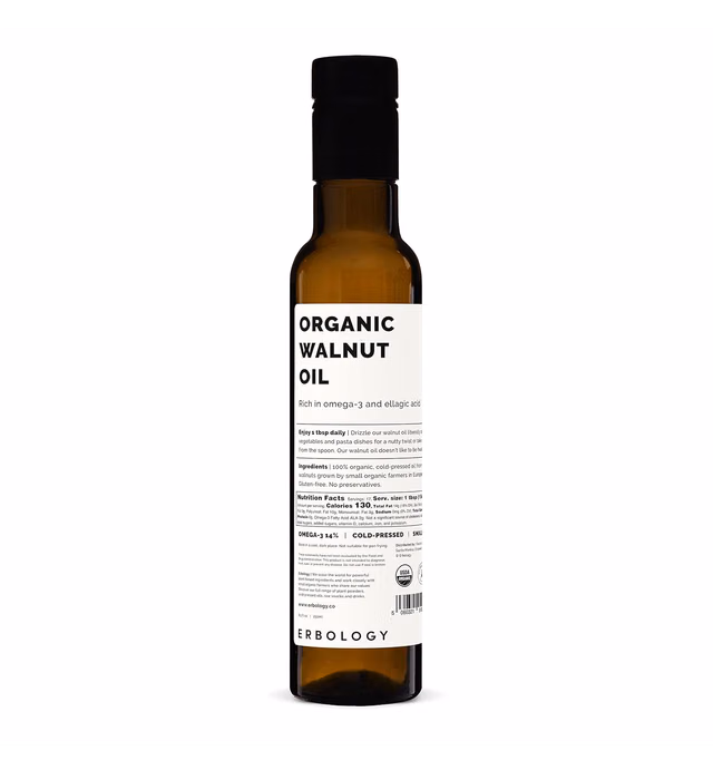 100% Organic Walnut Oil 8.5 fl oz - Cold-Pressed - Rich in Omega-3 - Supports Cognitive Health - Straight from Farm - Non GMO - No Additives or Preservatives - Recyclable Glass Bottle
