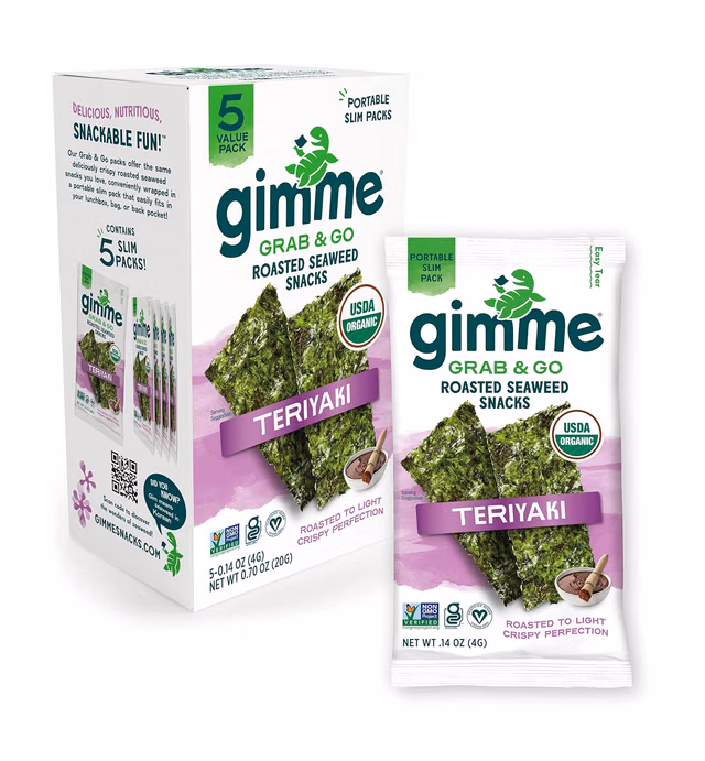 gimMe Grab & Go - Teriyaki - 5 Count - Organic Roasted Seaweed Sheets - Keto Vegan Gluten Free - Great Source of Iodine & Omega 3’s - Healthy On-The-Go Snack for Kids Adults