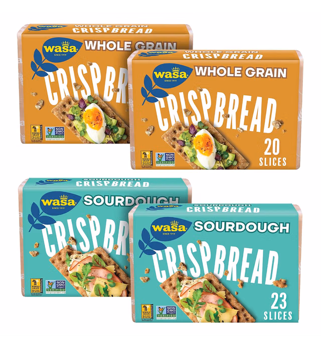 Wasa Swedish Crispbread, All-Natural Crackers, Fat Free, No Saturated Fat, 0g of Trans Fat, No Cholesterol, Kosher Certified, 3 Lb, Variety Pack (2 Sourdough, 2 Whole Grain)