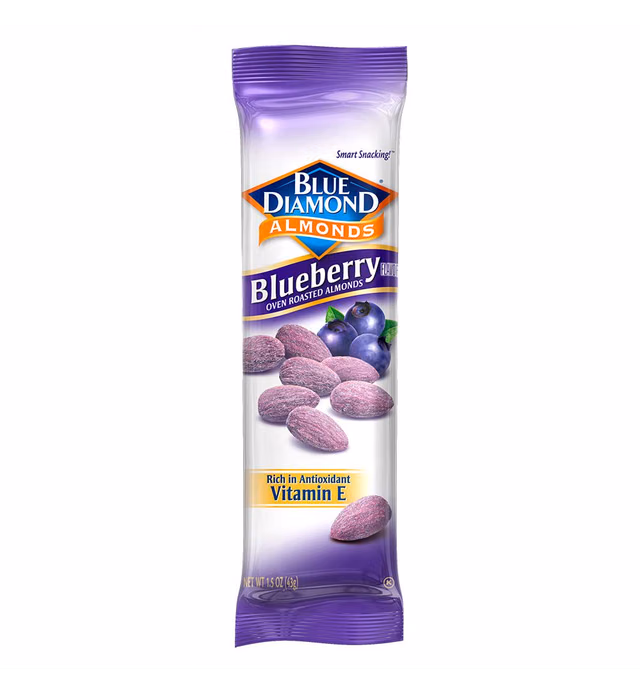 Blue Diamond Almonds, Blueberry Flavored Snack Nuts, Single Serve Bags (1.5 Oz. Tubes, Pack of 12)
