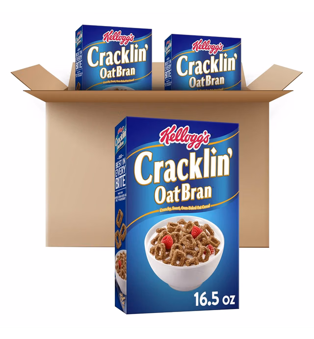 Cracklin' Oat Bran Cold Breakfast Cereal, Good Source of Fiber, Original (3 Boxes)