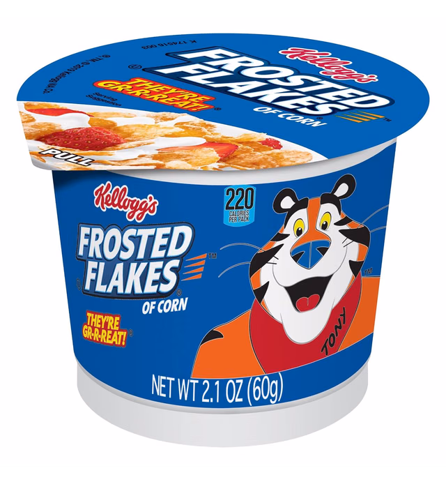 Frosted Flakes Cold Breakfast Cereal Cups, Good Source of 8 Vitamins and Minerals, Original, 7.87lb Case (60 Cups)