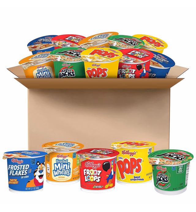Kellogg's Cold Breakfast Cereal Cups, Bulk Pantry Staples, Cereal Cups to Go, Variety Pack (24 Cups)