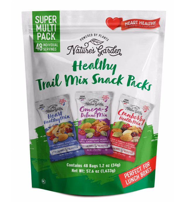 Nature's Garden Healthy Trail Mix Snack Packs - Mixed Nuts, Heart Healthy Nuts, Omega-3 Rich, Cranberries, Pumpkin Seeds, Perfect For The Entire Family – 1.2 oz Bags (48 Individual Servings)