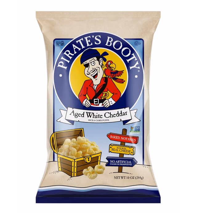 Pirate's Booty Cheese Puffs, Healthy Kids Snacks, Real Aged White Cheddar, 10oz Party Sized Bag