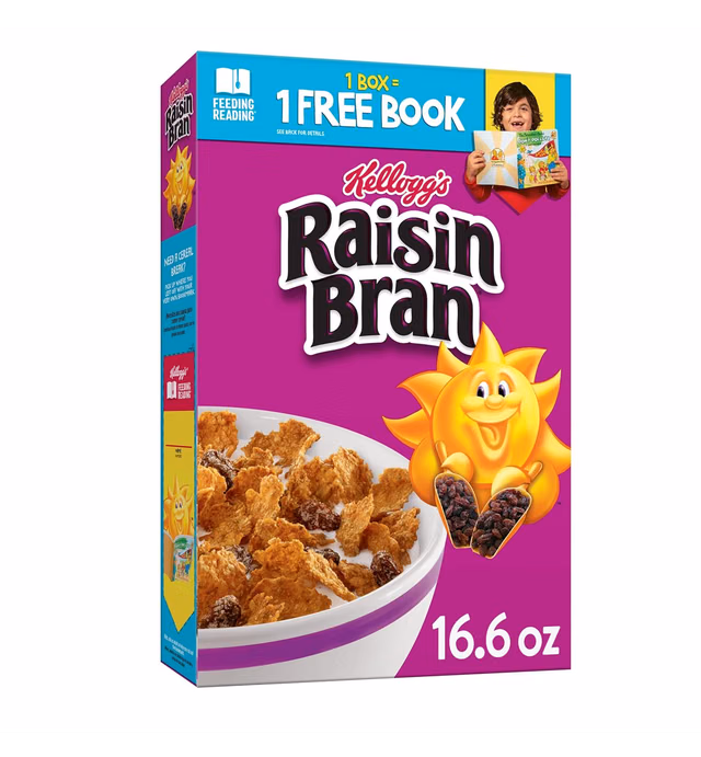 Kellogg's Raisin Bran Breakfast Cereal, Family Breakfast, Fiber Cereal, Original, 16.6oz Box (1 Box)​