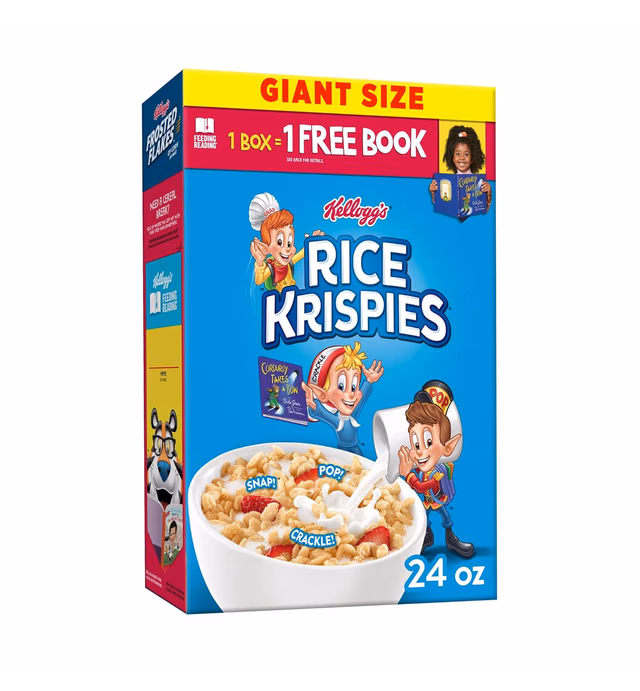 Kellogg's Rice Krispies Cold Breakfast Cereal, 8 Vitamins and Minerals, Rice Krispies Treats, Giant Size, Original, 24oz Box (1 Box)