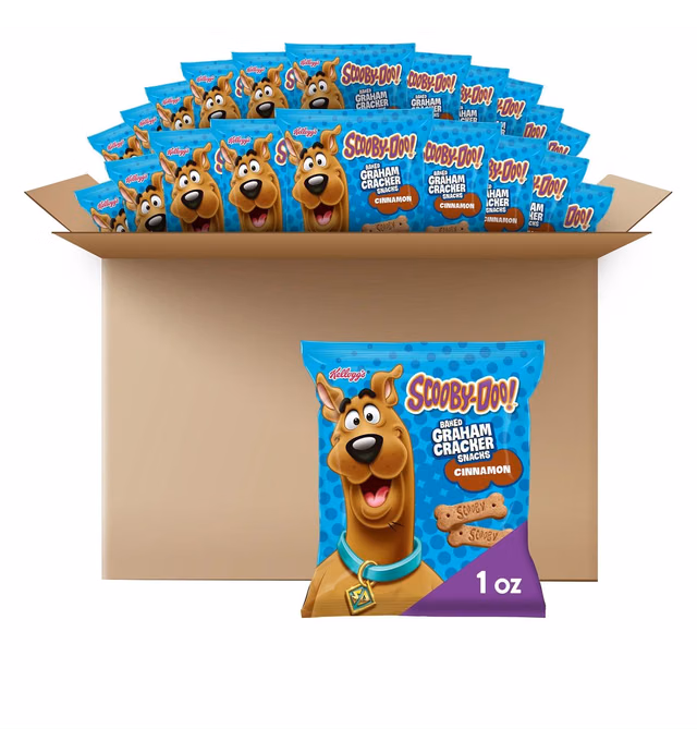 Kellogg's SCOOBY-DOO! Baked Graham Cracker Snacks, Made with Whole Grain, Kids Snacks, Cinnamon (40 Pouches)