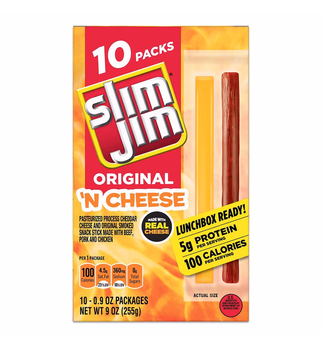 Slim Jim Original 'N Cheese, Original Flavor, 0.9 oz 10 ct