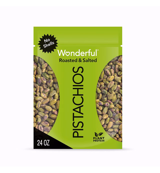 Wonderful Pistachios, No Shells, Roasted & Salted Nuts, 24oz Resealable Bag