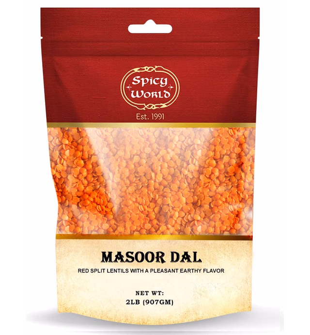 Masoor Dal 2 Pound Bag (32 oz) - Red Lentils Split - All Natural By Spicy World