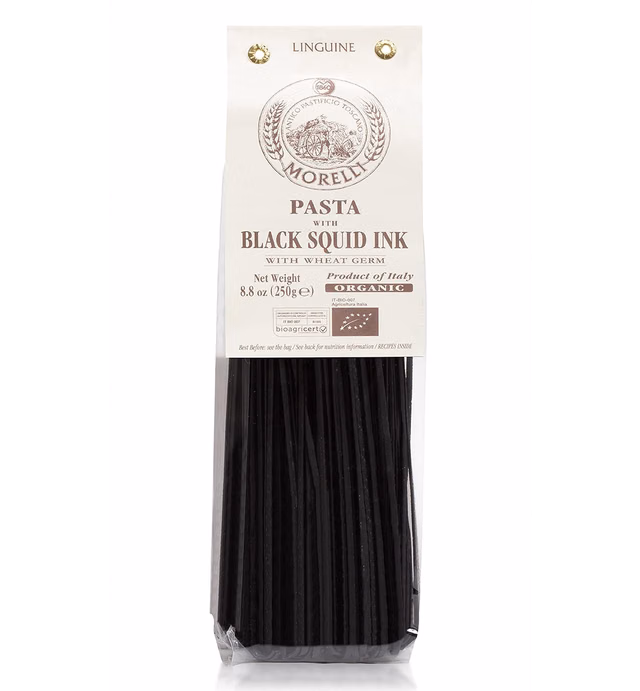 Morelli Squid Ink Pasta Linguine- Organic Italian Pasta - Black Pasta Noodles - Durum Wheat Semolina - Nero Di Seppia Made in Italy - 8.8oz / 250g