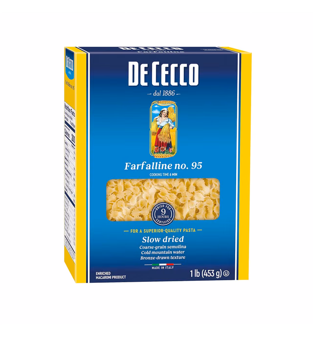 De Cecco Pasta No.95 Made in Italy High in Proteing & Iron Bronze die, Farfalline, 16 Ounce (Pack of 5)