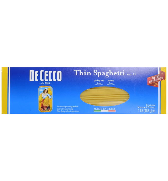 De Cecco Pasta, Pasta Spaghetti Thin No.11, 16 Ounce