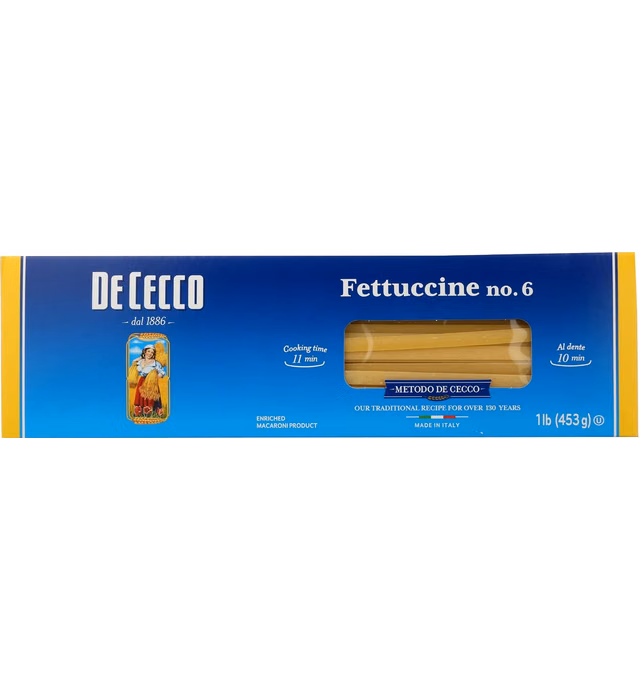 De Cecco Semolina Pasta, Fettuccine, 16 oz- Made in Italy, High in Protein & Iron, Bronze Die (VSA0006p)