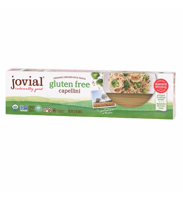 Jovial Whole Grain Brown Rice Capellini Pasta - Pasta Capellini, Capellini Pasta, Whole Grain Pasta, Organic Pasta, Gluten Free, Dairy Free, Brown Rice Pasta, Made in Italy - 12 Oz, 12 Pack