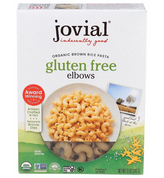 Jovial Whole Grain Brown Rice Elbows Pasta - Pasta Elbows, Elbows Pasta, Whole Grain Pasta, Organic Pasta, Gluten Free, Dairy Free, Brown Rice Pasta, Made in Italy - 12 Oz