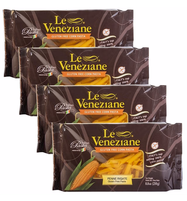Le Veneziane - Italian Penne Rigate Pasta [Gluten-Free], (4)- 8.8 oz. Pkgs