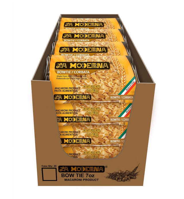 La Moderna Bow Tie Pasta, Noodles, Durum Wheat, Protein, Fiber, Vitamins, 7 Oz, Pack of 20