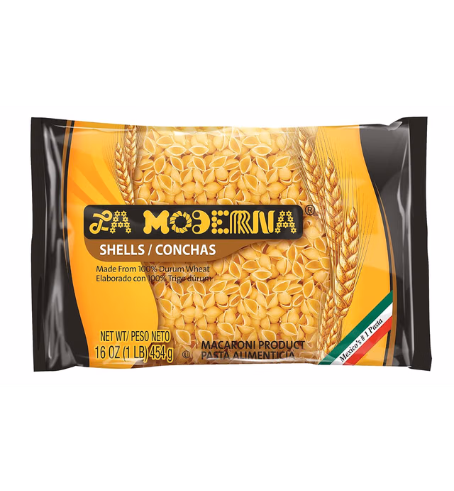 La Moderna Pasta Shells, Noodles, Durum Wheat, Protein, Fiber, Vitamins, 16 Oz, Pack of 20