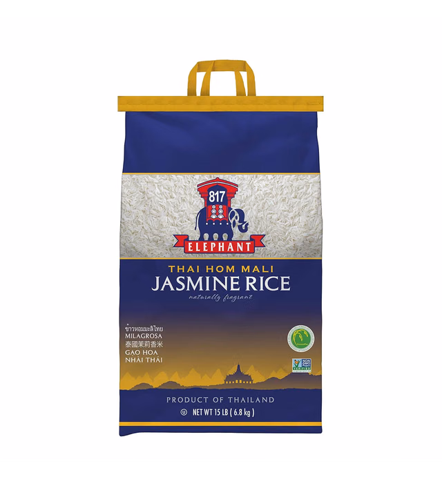 817 Elephant Jasmine Rice White Thai Hom Mali, 15 Lb. Bag