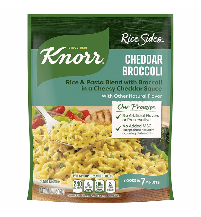 Knorr Rice Sides Cheddar Broccoli Rice For a Tasty Rice Side Dish Cheddar Broccoli No Artificial Flavors, No Preservatives, No Added MSG 5.7 oz