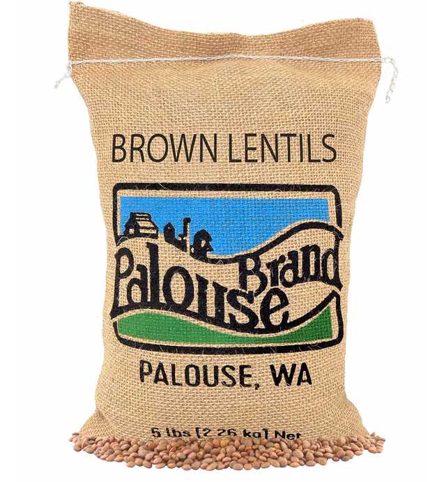 Small Brown Dry Lentils | Family Farmed in Washington State | 100% Desiccant Free | 5 lbs Plastic Free Packaging | Non-GMO | 100% Non-Irradiated | Kosher | Field Traced | Burlap Bag