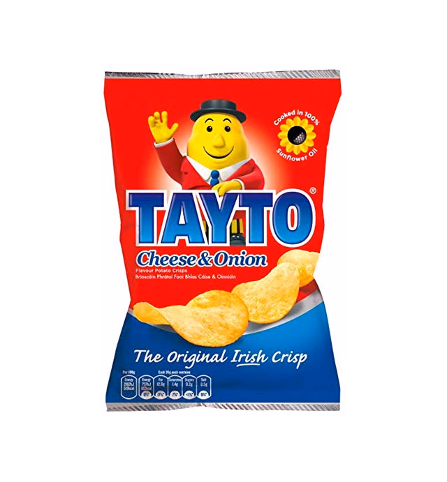 Tayto Cheese and Onion flavour crisps from Ireland (24x25g Packs)