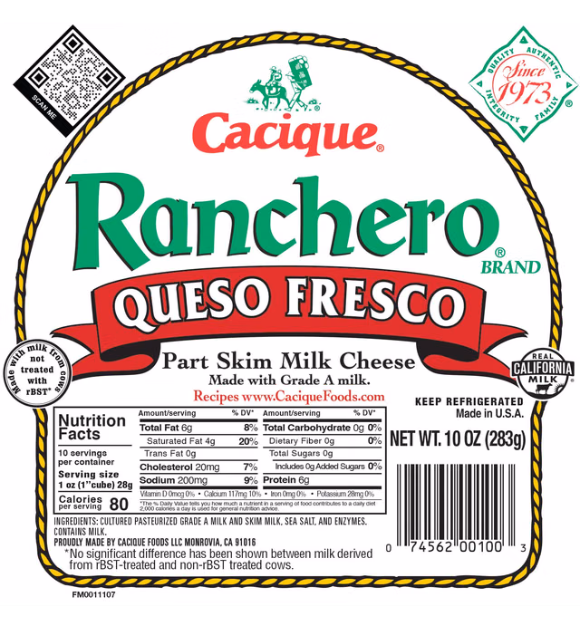 Cacique Ranchero Queso Fresco - Fresh Crumbling Cheese, 10oz