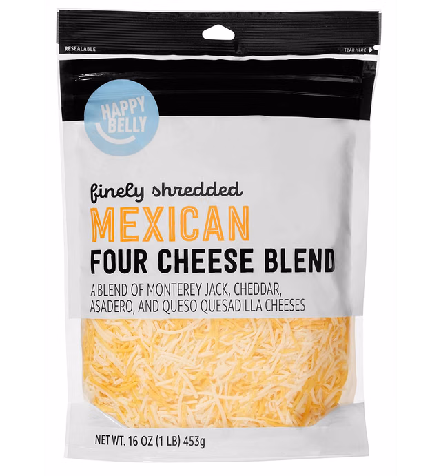 Amazon Brand - Happy Belly Shredded 4 Cheese Mexican Blend Cheese, 16 Oz