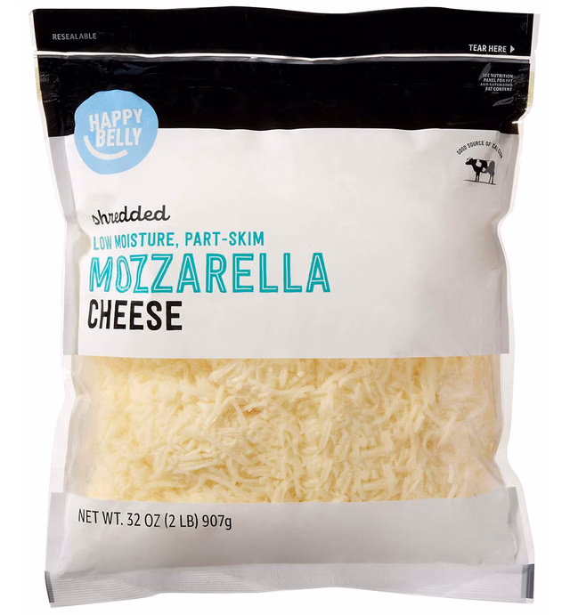 Amazon Brand - Happy Belly Shredded Mozzarella Cheese, Low Moisture Part-Skim Milk, 32 Ounce
