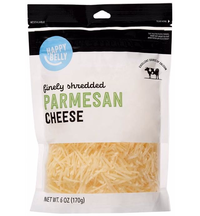 Amazon Brand - Happy Belly Shredded Parmesan Cheese, 6 Ounce