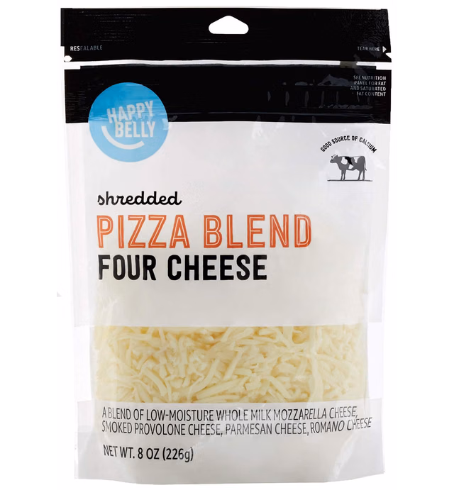 Amazon Brand - Happy Belly Shredded Pizza Blend (Four Cheese), 8 Ounce
