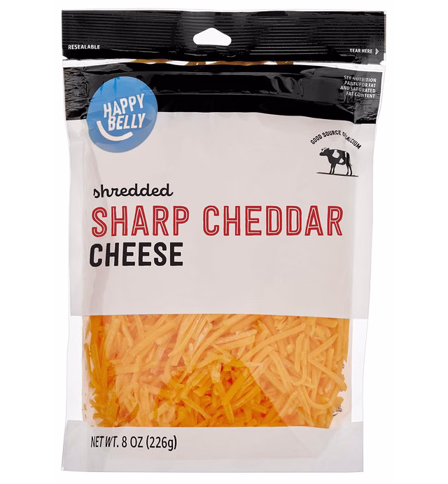 Amazon Brand - Happy Belly Shredded Sharp Cheddar Cheese, 8 Ounce
