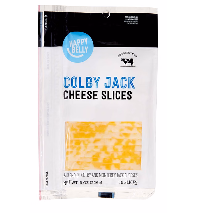 Amazon Brand - Happy Belly Sliced Colby Jack Cheese, 10 Slices, 8 Ounce