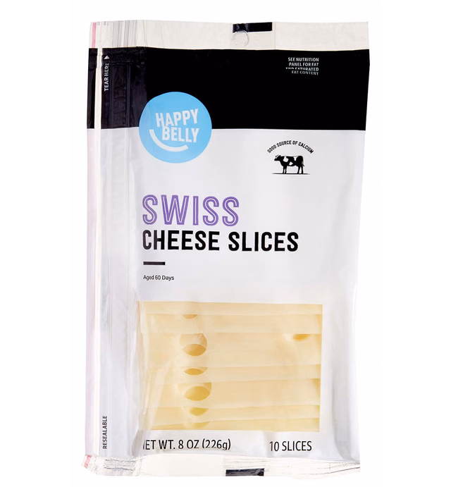 Amazon Brand - Happy Belly Sliced Swiss Cheese, 10 Slices, 8 Ounce