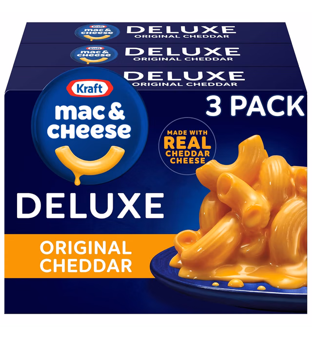Kraft Deluxe Original Cheddar Macaroni & Cheese Dinner (3 ct Pack, 14 oz Boxes)