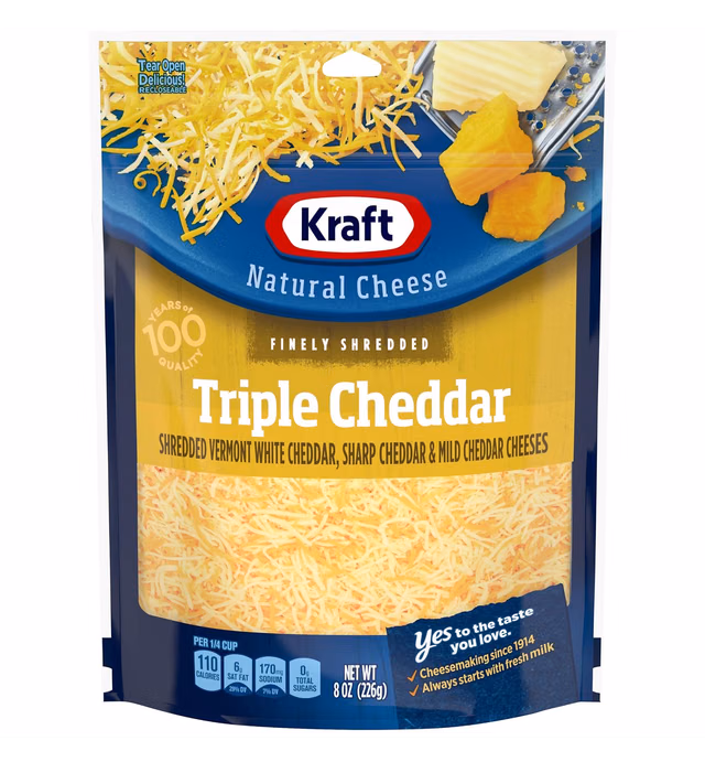 Kraft Finely Shredded Natural Triple Cheddar Shredded Cheese (8 oz Pouch)