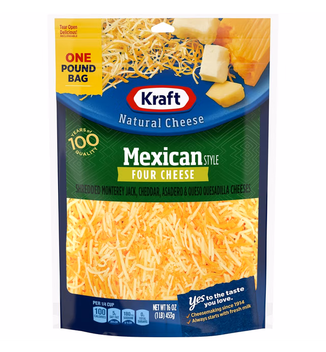 Kraft Shredded Mexican Style 4 Cheese Blend (16 oz Bag)