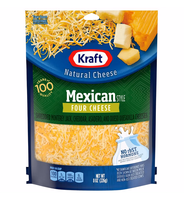 Kraft Mexican Style Four Cheese Blend Shredded Cheese (8 oz Bag)