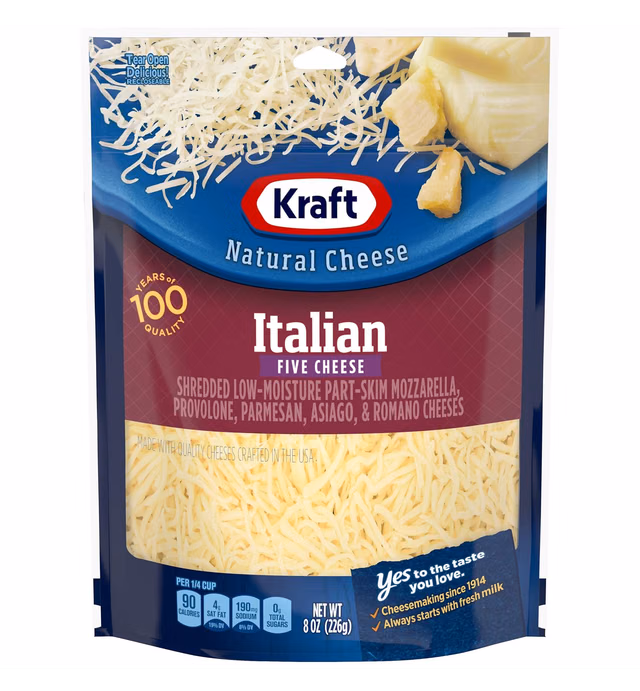 Kraft Natural Italian Five Cheese Blend Shredded Cheese (8 oz Pouch)