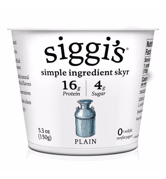 siggi's Icelandic Strained Nonfat Yogurt, Plain, 5.3 oz. Single Serve Cup – Thick, Protein-Rich Yogurt Snack