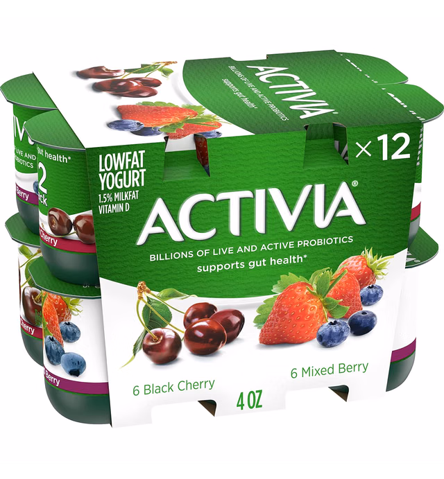 ACTIVIA Probiotic Lowfat Yogurt, Variety Pack, Black Cherry & Mixed Berry, Non-GMO Project Verified, 4 Oz, 6 count (Pack of 2)