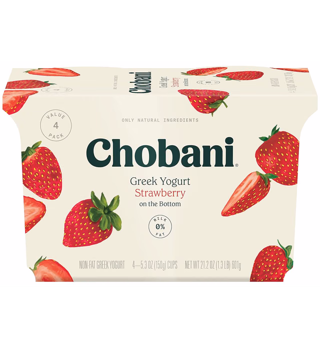 Chobani® Non-Fat Greek Yogurt Strawberry on the Bottom 5.3oz 4-pack