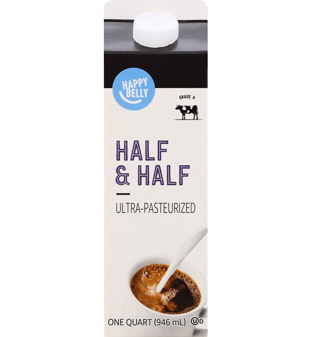 Amazon Brand - Happy Belly Half & Half, Ultra-Pasteurized, Kosher, 32 fl oz