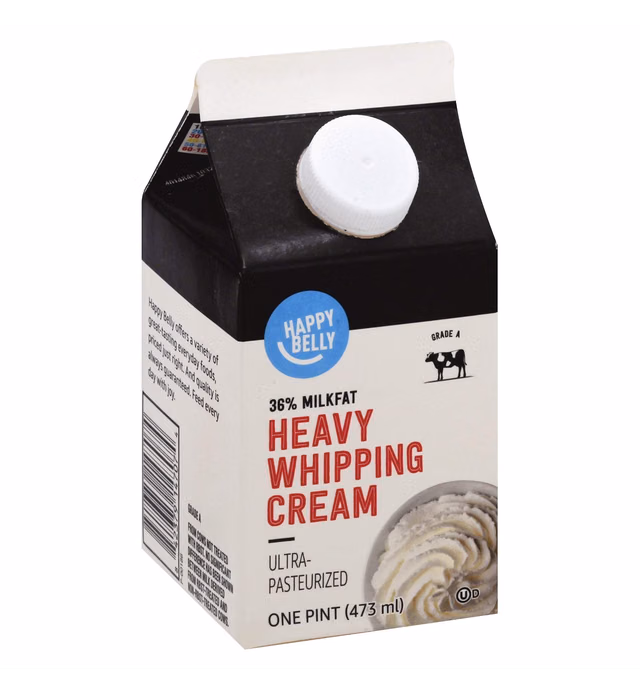 Amazon Brand - Happy Belly Heavy Whipping Cream, Ultra-Pasteurized, Kosher, Pint, 16 Fl Oz