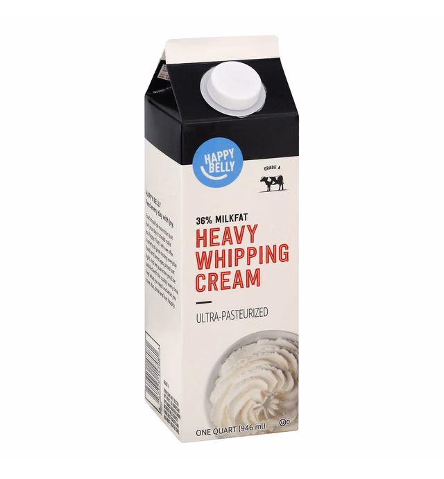 Amazon Brand - Happy Belly Heavy Whipping Cream, Ultra-Pasteurized, Kosher, Quart, 32 Fl Oz
