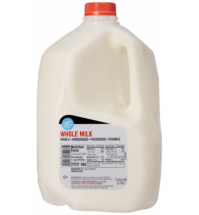 Amazon Brand - Happy Belly Whole Milk, Gallon, 128 Ounces