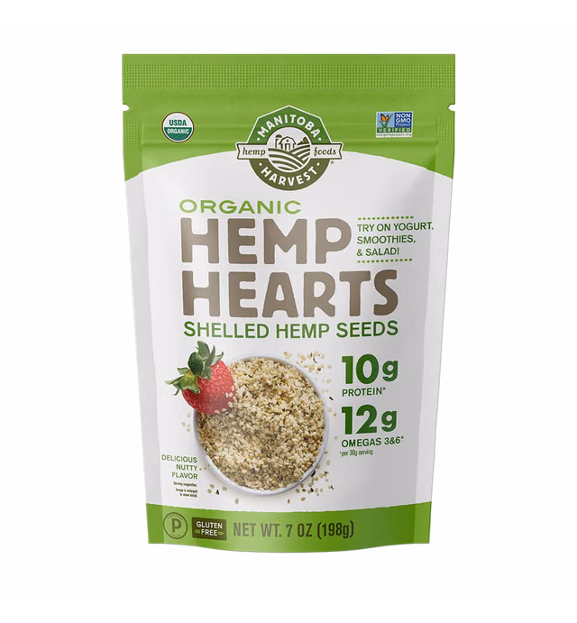 Organic Hemp Seeds, 7oz; 10g Plant Based Protein and 12g Omega 3 & 6 per Srv | smoothies, yogurt & salad | Non-GMO, Vegan, Keto, Paleo, Gluten Free| Manitoba Harvest