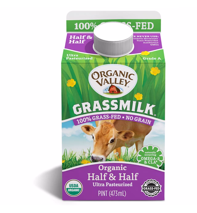 Grassmilk Organic Half and Half - 16 oz Pint